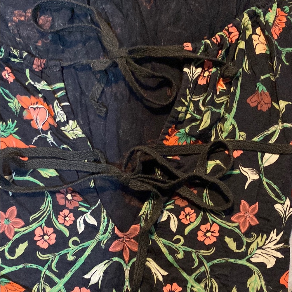 Floral Black Top with Orange Accents - Picture 2 of 5